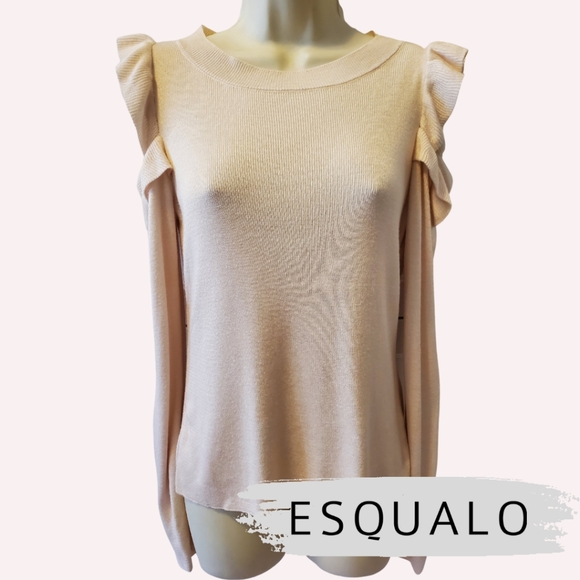 ESQUALO Sweaters - 💗SOLD💗 Esqualo Open Shoulder Ruffle Sleeves Light Knit Sweater